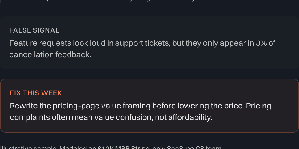 A 'fix this week' recommendation next to a false-signal callout